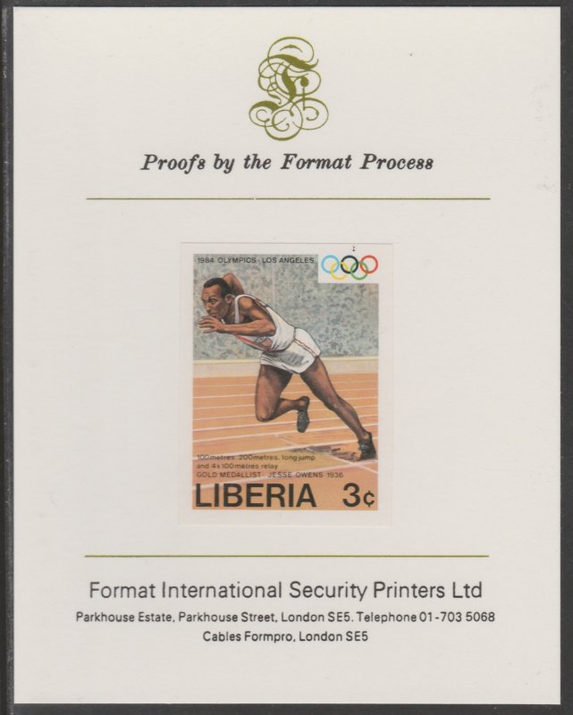 LIBERIA 1984 RUNNING - JESSE OWENS  imperf on FORMAT INTERNATIONAL PROOF CARD