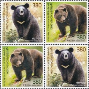 South Korea 2020 Bears joint issue with Russia block of 4 stamps MNH