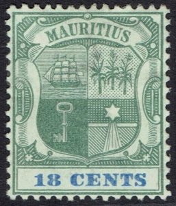 MAURITIUS 1895 ARMS 18C WMK CROWN CA