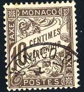 Monaco, Postage Dues #J4 (YT 4) Cat€180, 1909, 10c brown, used