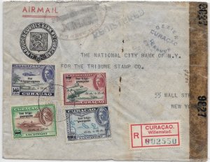 Willemstad, Curacao to New York, NY 1944 Registered Airmail Curacao ... (C5818)