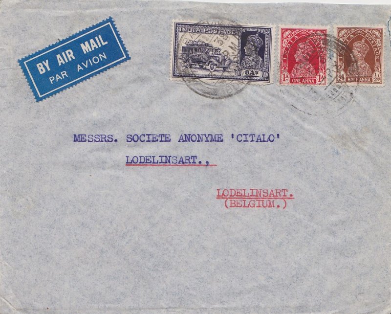 India 8a KGVI Mail Truck and 1a and 1/2a KGVI 1938 Kalbadevi, Bombay Airmail ...