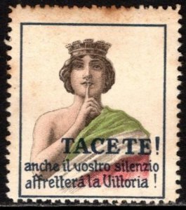 1914 Italy WW I Propaganda Poster Stamp Shut Up! Silence Will Hasten Victory!