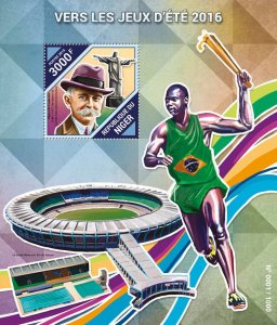 Sports Olympics Stamps Niger 2015 MNH Rio 2016 Games Pierre de Coubertin 1v S/S