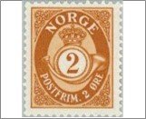 Norway Used NK 238   Posthorn and Lion III (no wmk) 2 Øre Light brown