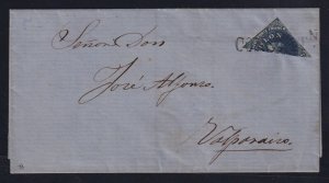 Chile c. 1858 10c dark blue Colon Bisect Folded Cover CONSTITUCION Straight-Line