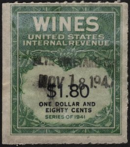 RE151 $1.80 Wine Revenue Stamp (1942) Used