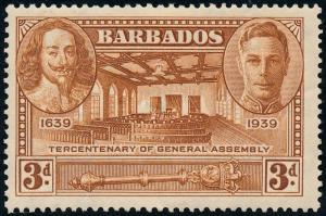 Barbados 1939 3d Brown SG261 MH