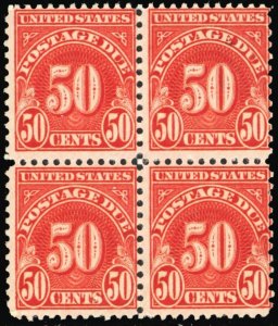 J86, Mint NH 50¢ - Postage Due Block of Four SCV $80.00 -- Stuart Katz