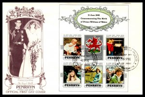 Penrhyn Island 204a Prince William Souvenir Sheet U/A FDC