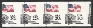 USA 1981 20c Flag Over Supreme Court Coil Strip of 4 MISPERFORATED Sc 1895 MNH