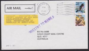 USA TO AUSTRALIA 1990 cover MISSENT TO MANILA Philippines...................6722