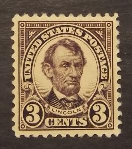 555,  3c Lincoln, violet, perf.11, Unwmk, 1923 - MH (4766-2)