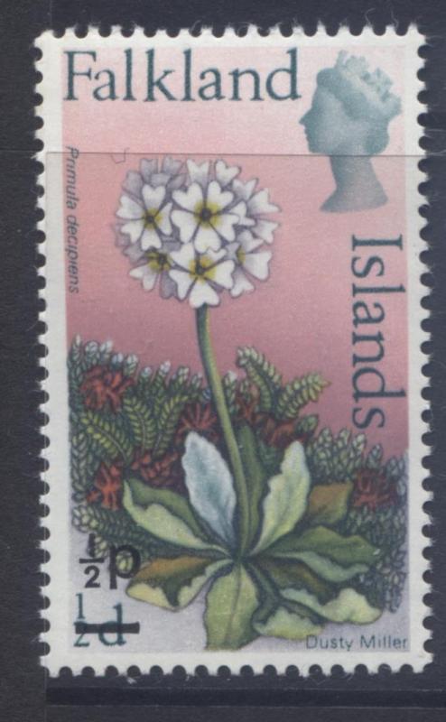 Falkland Is.-Scott 197-Flowers-Overprint- 1971- MNH -Single 1/2p on a 1/2p Stamp