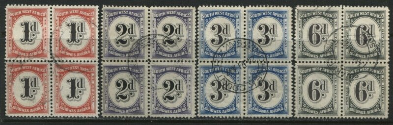 South West Africa 1931 1d, 2d, 3d, and 6d Postage Dues in used blocks of 4