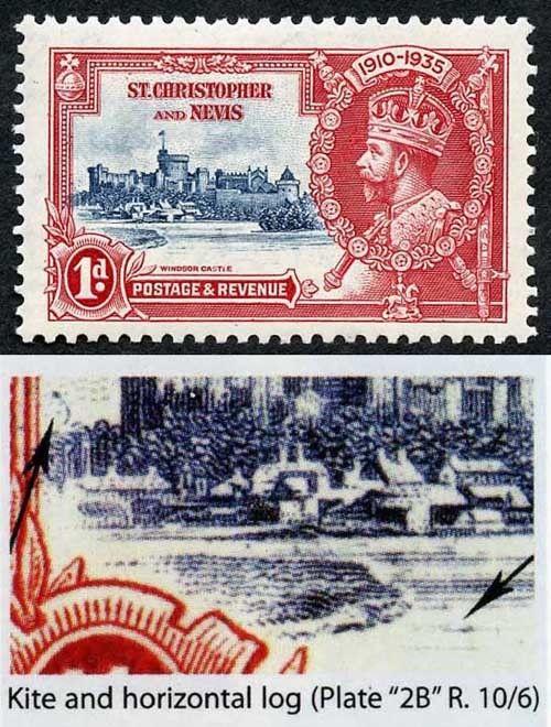 St Christopher & Nevis SG61l Silver Jubilee 1d Kite & Horizontal Log Va