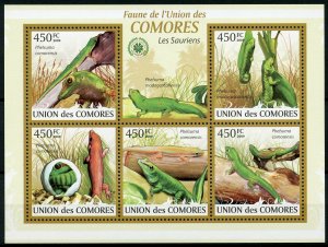 Comoros Lizards Stamps 2009 MNH Saurians Geckos Reptiles Fauna 5v M/S