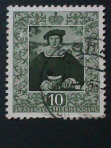 LIECHTENSTEIN-1953 SC#266  A YOUNG MAN-FANCY CANCEL VF 71 YEARS OLD  LAST ONE