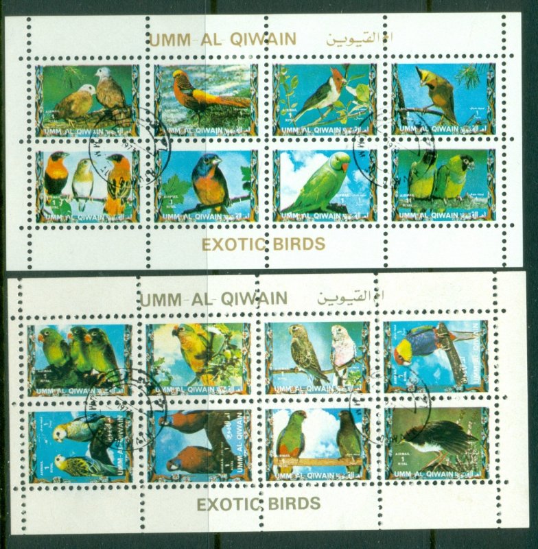 Umm al Qiwain 1972 Mi#1258-1273 Birds, Parrots & Finches smaller size 2xsheet...