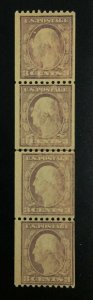 MOMEN: US STAMPS #489 COIL LINE ATRIP OF 4 MINT OG NH LOT #51584