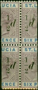St Lucia 1891 1/2d on Half 6d Dull Mauve & Blue SG54 V.F VLMM & MNH Block of 4
