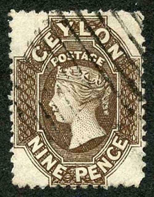 Ceylon SG69b 9d Blackish Brown Wmk Crown CC Used