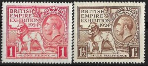 Great Britain # 185-186 Empire Exhibition 1924  (2)  VF  VLH Unused