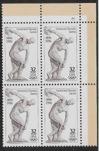 U.S.# 3087 Centennial Olympic Games 32c Plate Block of 4, MNH.