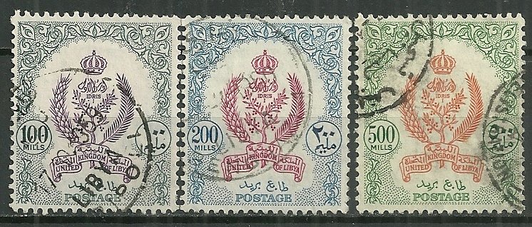 1955 Libya 164-6  Emblems with Royal Crown set of 3 used SCV$35