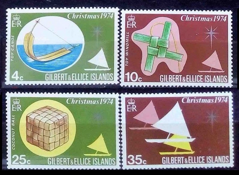 1974 Gilbert and Ellis Islands 225-228 Ships with sails