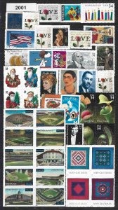 PCBstamps   US 2001 Commemoratives Year Set (3496//3551) (44), MNH, (6)