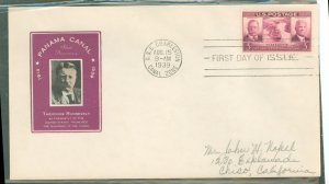 US 856 1939 3c Panama Canal 25th anniversary single on an addressed first day cover with an Ioor (Roosevelt) cachet.