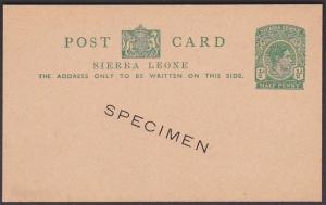 SIERRA LEONE GVI ½d postcard optd SPECIMEN, ...............................67623