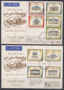 Norfolk Island Sc 156-171 FDC. 1973-75 Historic Buildings on 4 individual FDCs