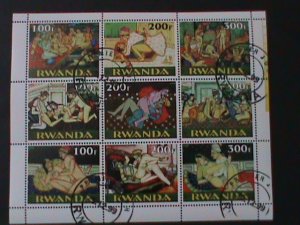 RWANDA-1999-FAMOUS NUDE ARTS PAINTING-CTO FULL SHEET-VF-1ST DAY FANCY CANCEL