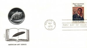 1975 FDC - American Art Series - Medallion Cachet - 10c Stamp Dunbar - F25456