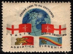 Vintage Italy Poster Stamp Lloyd Triestino Italian Lines to All Continents