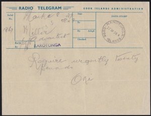 COOK IS 1956 Telegram form - message ex Mauke - Rarotonga cds..............A7707