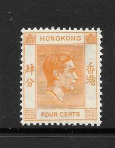 HONG KONG 1938-52  4c   KGVI   MLH    SG 142