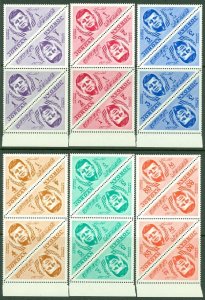 EDW1949SELL : JORDAN 1964 Scott #457-62 JFK Cplt sets. Blks of 4. VF MNH Cat $84