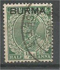 BURMA, 1937, used 1/2a, Overprinted, Scott 2