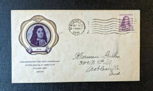 1932 William Penn New Castle DE FDC 724 10 Cover to Noblesville Indiana