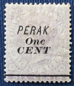 MALAYA 1891 PERAK opt Straits Settlements QV One CENT on 6c MHH SG#43 M4844