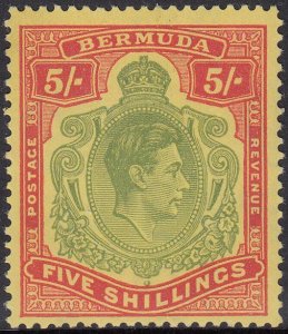 1950 BERMUDA KGVI 5/- YELLOW GREEN & RED PERF 13 (SG# 118f) MVLH VF