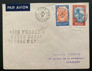 1937 Kayes French Sudan First Flight Airmail Cover FFC to Dakar Senegal