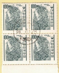 South Korea, Scott # 372, used, Block of 4, CV = $ 12.00. Lot 260030 -03