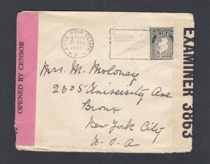 IRELAND 1940 WWII TWICE CENSORED COVER DUBLIN TO BRONX NEW YORK