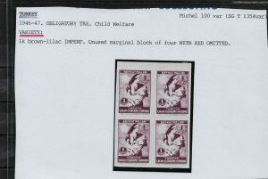 Turkey 1945,Imperf Block Error Red Star Omitted,Missing Red,Sc # RA81,VF MNH**