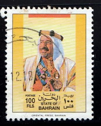 Bahrain #344 Sheik Isa on a stamp issued in 1989. PM