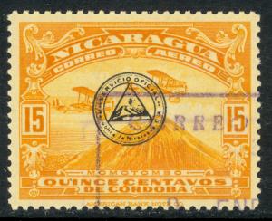 NICARAGUA 1937 15c PLANE OVER MT. MOMOTOMBO Airmail Official Sc CO25 VFU